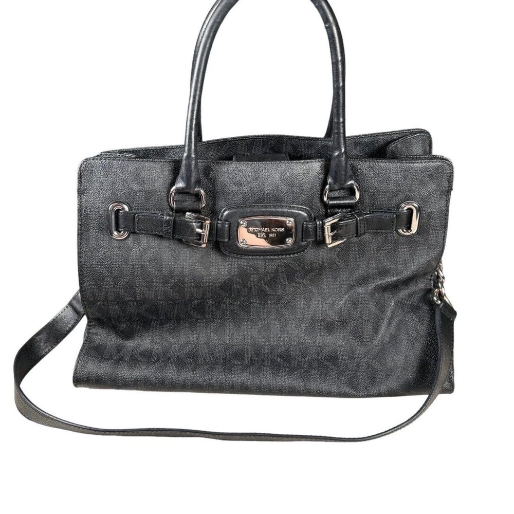 Michael Kors Black Gray MK Logo Hamilton Signature Tote Handbag Purse Authentic